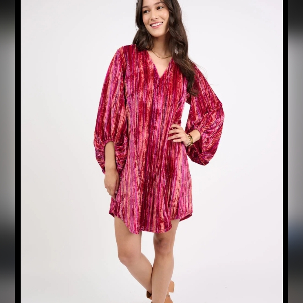 Uncle Frank Velvet Pink Stripe Colorful Dress Size Small